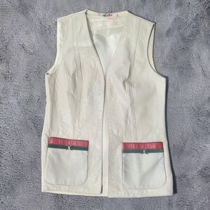 Vintage Cream Genuine Leather Vest with signature Inspired web stripe Size M/8